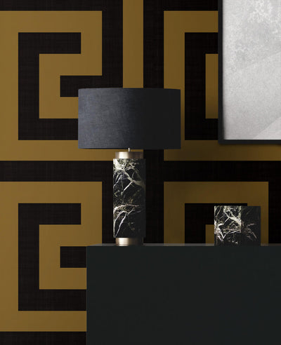 product image for Maze Geo Peel & Stick Wallpaper in Ebony & Gold 39