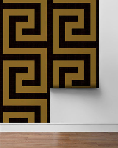 product image for Maze Geo Peel & Stick Wallpaper in Ebony & Gold 47