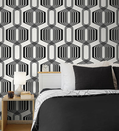 product image for Striped Geo Peel & Stick Wallpaper in Ebony 89