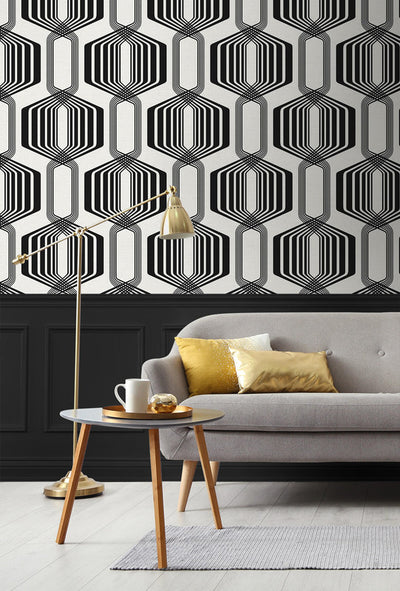 product image for Striped Geo Peel & Stick Wallpaper in Ebony 50