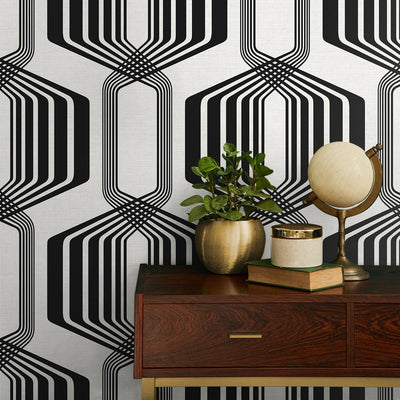 product image for Striped Geo Peel & Stick Wallpaper in Ebony 23