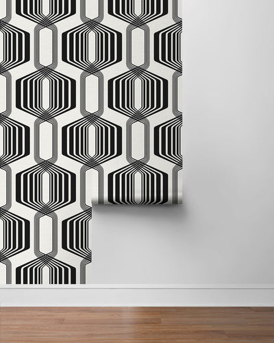 product image for Striped Geo Peel & Stick Wallpaper in Ebony 42