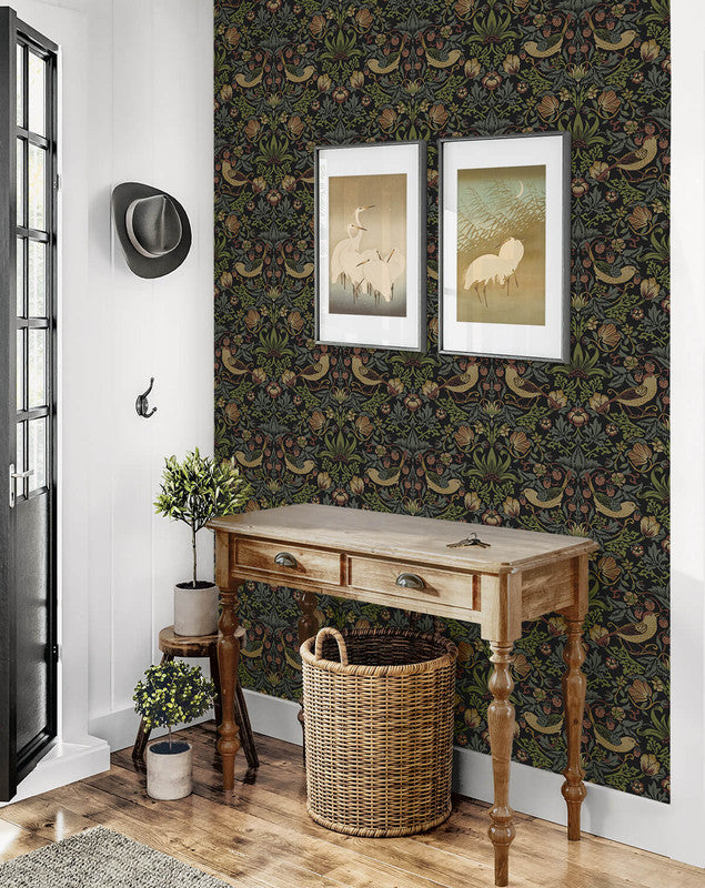 media image for Strawberry Garden Peel & Stick Wallpaper in Black 227