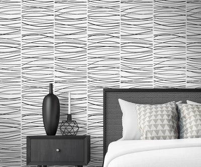 product image for Wave Lines Peel & Stick Wallpaper in Black 38