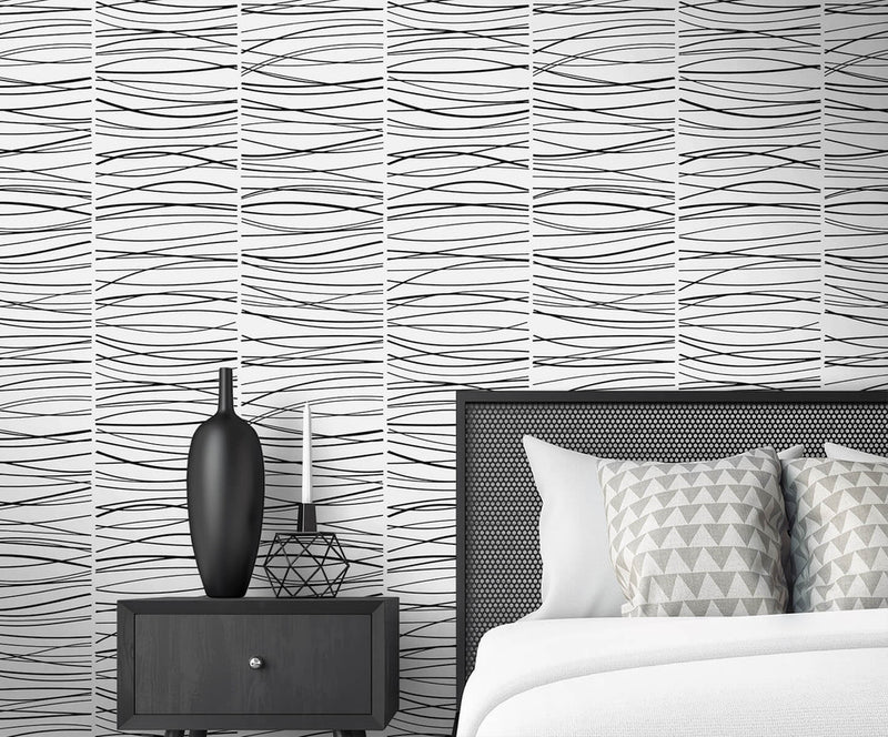 media image for Wave Lines Peel & Stick Wallpaper in Black 226