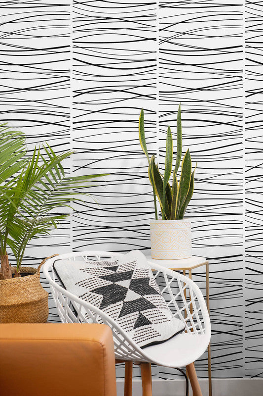 media image for Wave Lines Peel & Stick Wallpaper in Black 290