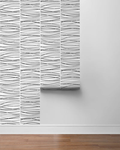 product image for Wave Lines Peel & Stick Wallpaper in Black 69