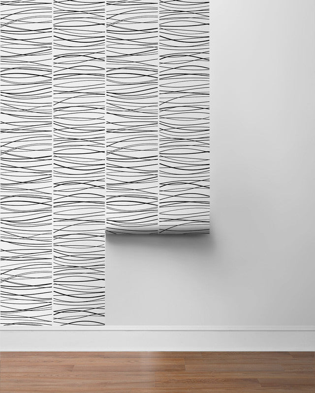 media image for Wave Lines Peel & Stick Wallpaper in Black 232