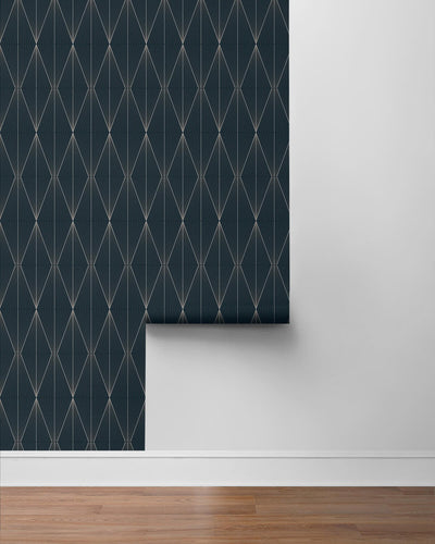 product image for Geo Diamond Peel & Stick Wallpaper in Blue Denim & Pewter 7