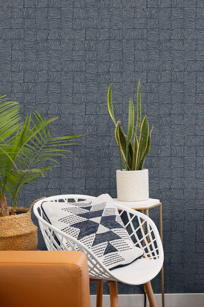 product image for Organic Squares Peel & Stick Wallpaper in Blue Denim 86