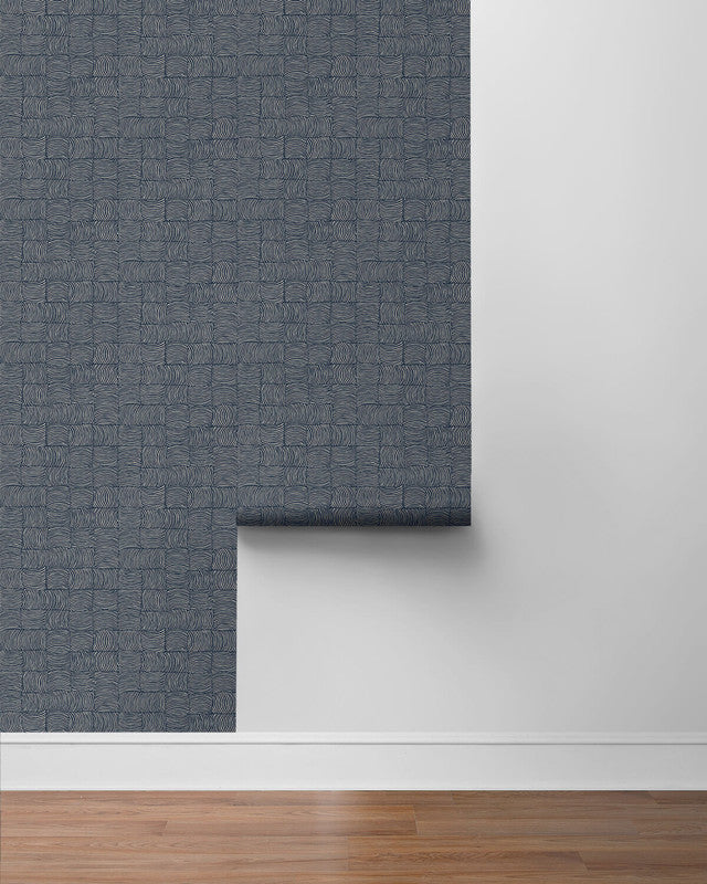 media image for Organic Squares Peel & Stick Wallpaper in Blue Denim 259