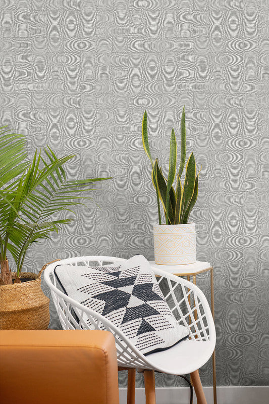 media image for Organic Squares Peel & Stick Wallpaper in Fog Grey 263