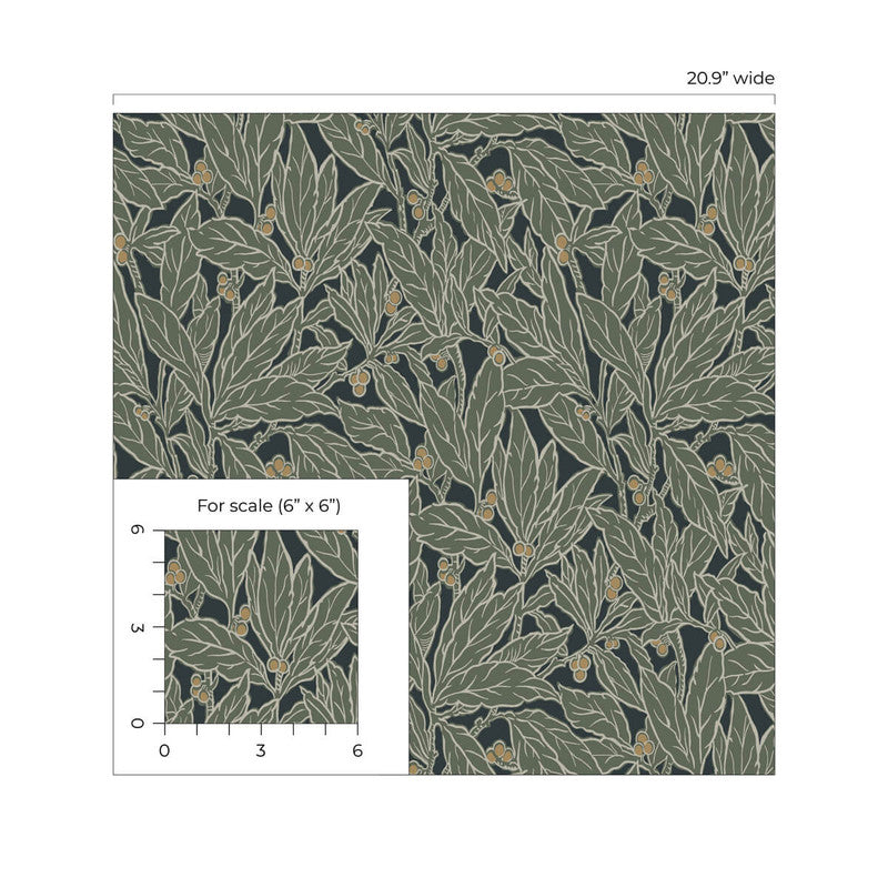 media image for Berry and Leaf Peel & Stick Wallpaper in Rosemary 20