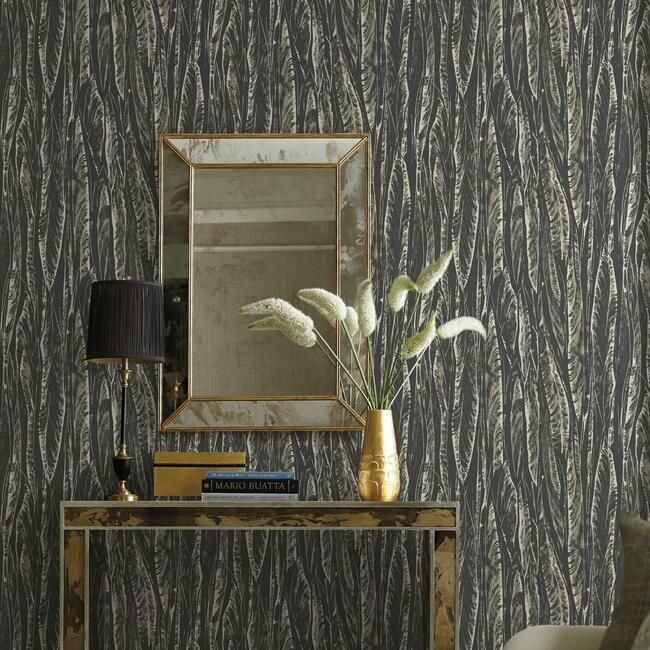 media image for Native Leaves Wallpaper in Black by Antonina Vella for York Wallcoverings 269