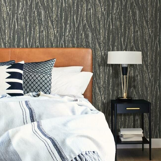media image for Native Leaves Wallpaper in Black by Antonina Vella for York Wallcoverings 275