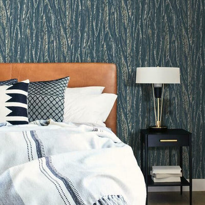 product image for Native Leaves Wallpaper in Navy by Antonina Vella for York Wallcoverings 35