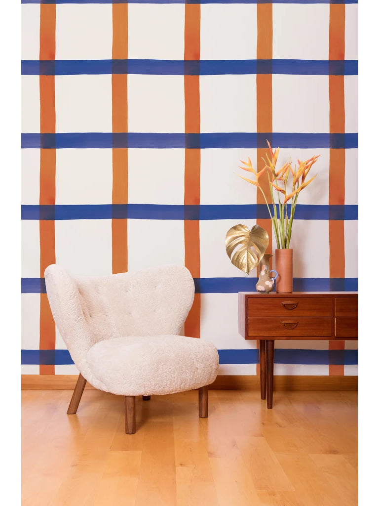 media image for Natural Gifts Wallpaper in Terra Cotta, Yves Blue, and White by Thatcher Studio 267