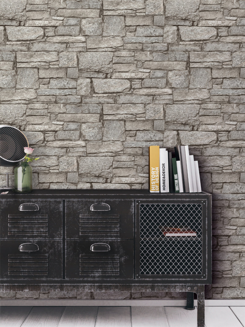 media image for Natural Grey Classic Stone Wall Wallpaper by Walls Republic 249