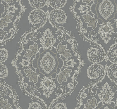 product image of sample nautical damask wallpaper in black sands from the beach house collection by seabrook wallcoverings 1 556