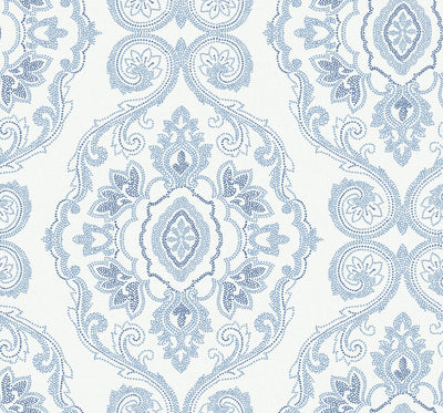 product image of Nautical Damask Wallpaper in Coastal Blue from the Beach House Collection by Seabrook Wallcoverings 540