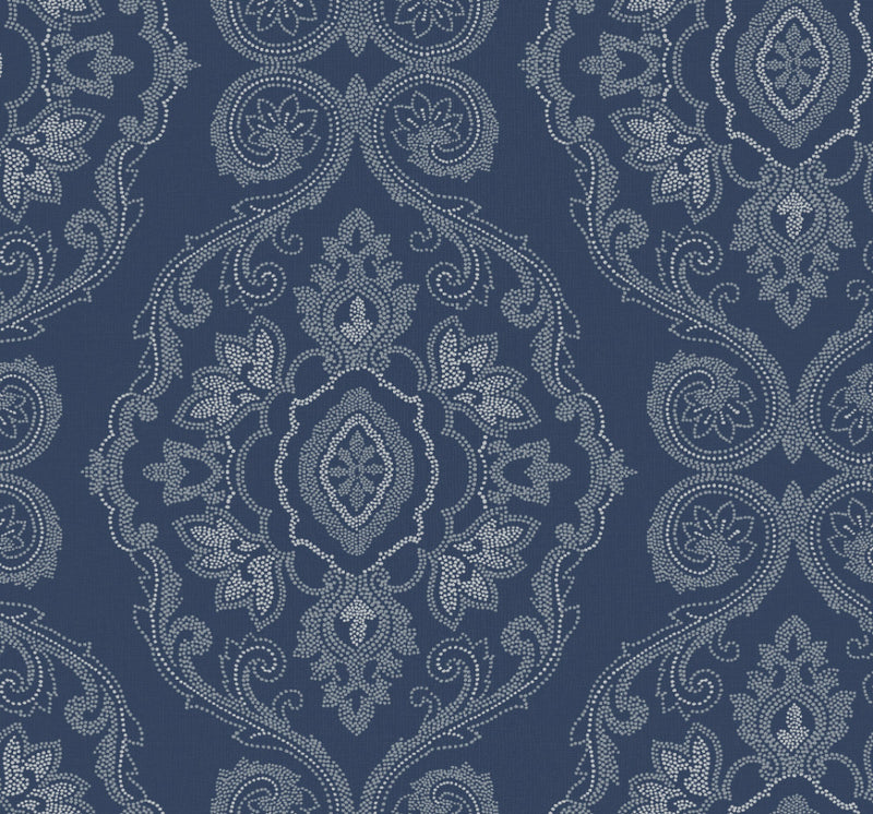 media image for Nautical Damask Wallpaper in Nautical Blue from the Beach House Collection by Seabrook Wallcoverings 253