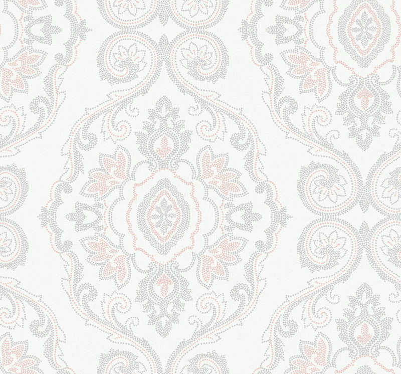 media image for Nautical Damask Wallpaper in Pink Sunset from the Beach House Collection by Seabrook Wallcoverings 264