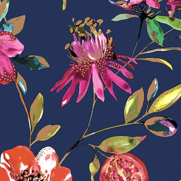 media image for Navy Bright Blossoms Wallpaper by Walls Republic 25