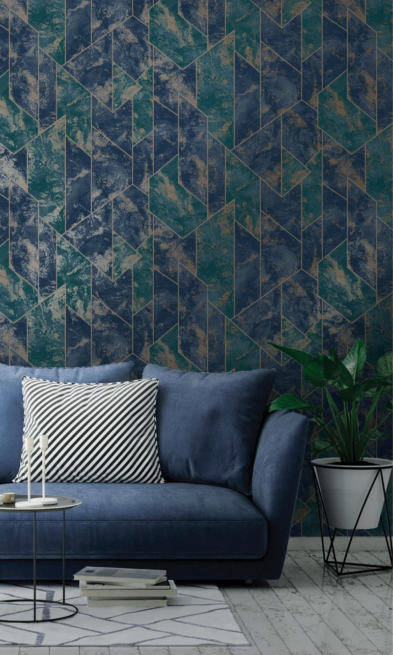 media image for Navy Marble Geometric Stripes Wallpaper by Walls Republic 257