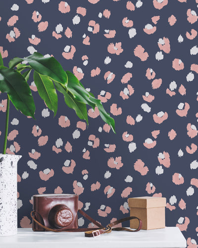 product image for Navy Painted Leopard Wallpaper by Walls Republic 71