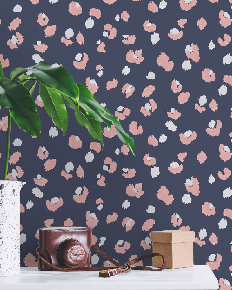 media image for Navy Painted Leopard Wallpaper by Walls Republic 274
