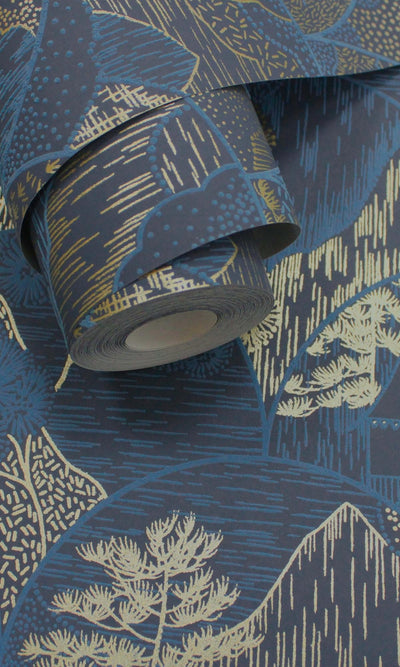 product image for Tropical Oriental Navy Metallic Wallpaper by Walls Republic 55