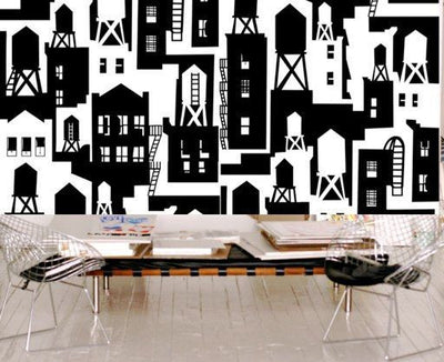 product image for New York City Watertowers Wallpaper in Black & White design by Tom Slaughter for Cavern Home 26