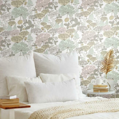 product image for Niittypolku Peel & Stick Wallpaper in Pink and Green by RoomMates for York Wallcoverings 28