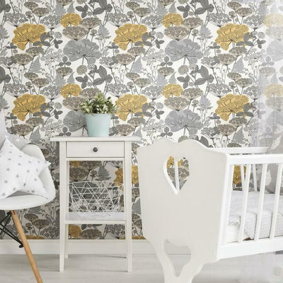 product image for Niittypolku Peel & Stick Wallpaper in Yellow and Grey by RoomMates for York Wallcoverings 2