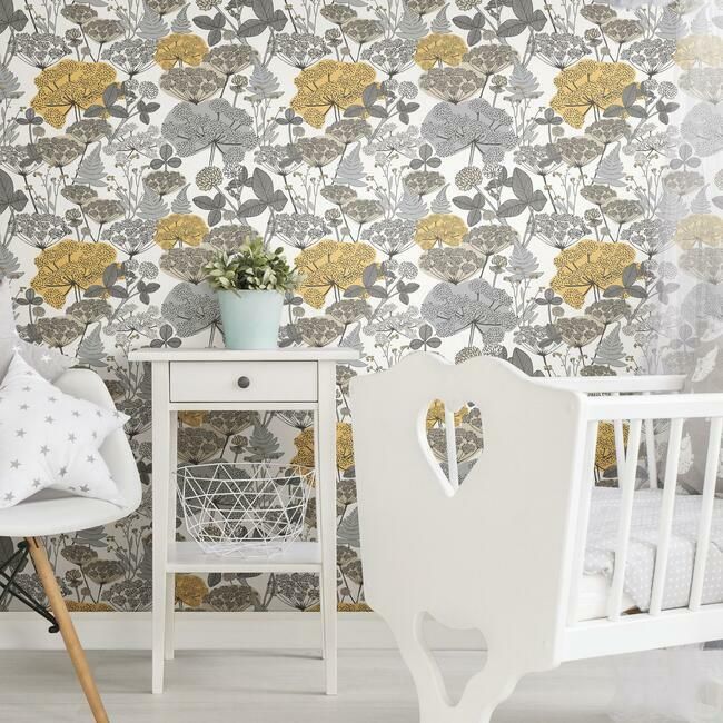 media image for Niittypolku Peel & Stick Wallpaper in Yellow and Grey by RoomMates for York Wallcoverings 298