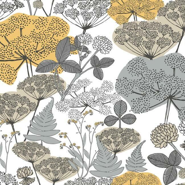 media image for sample niittypolku peel stick wallpaper in yellow and grey by roommates for york wallcoverings 1 262