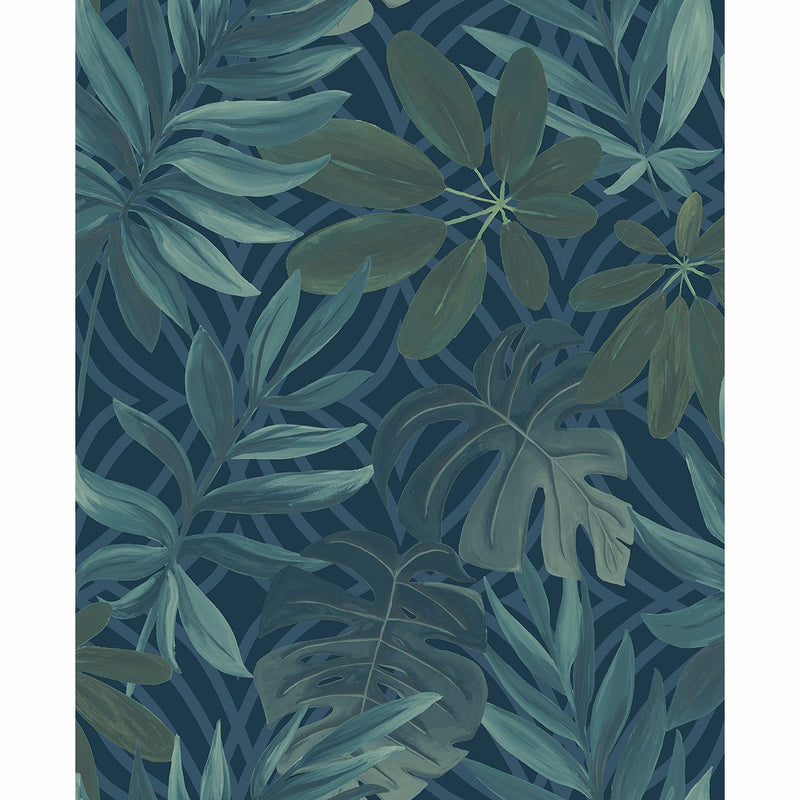 media image for Nocturnum Leaf Wallpaper in Blue from the Moonlight Collection by Brewster Home Fashions 212
