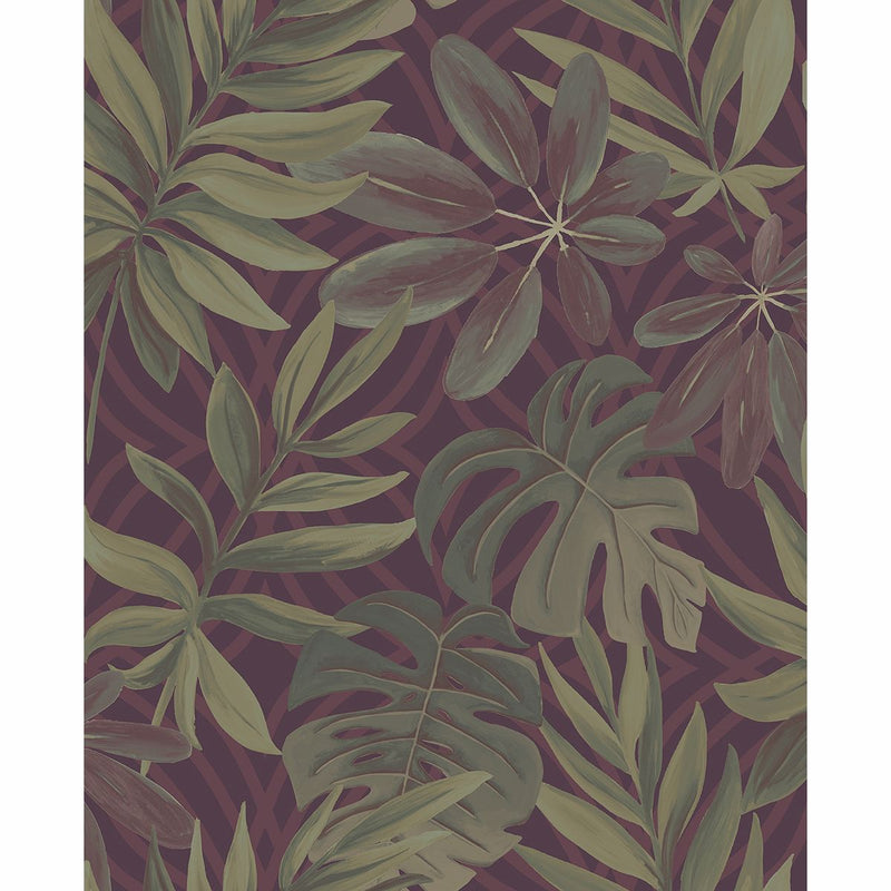 media image for Nocturnum Leaf Wallpaper in Maroon from the Moonlight Collection by Brewster Home Fashions 292