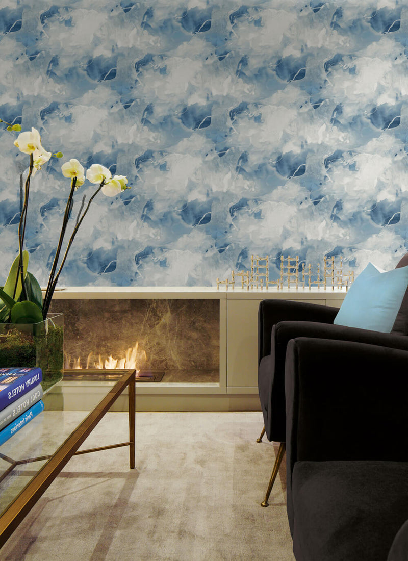 media image for Notch Trowel Abstract Wallpaper in Blue Lake and Frost from the Living With Art Collection by Seabrook Wallcoverings 231