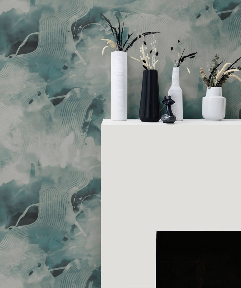 media image for Notch Trowel Abstract Wallpaper in Sea Green and Pearl from the Living With Art Collection by Seabrook Wallcoverings 211
