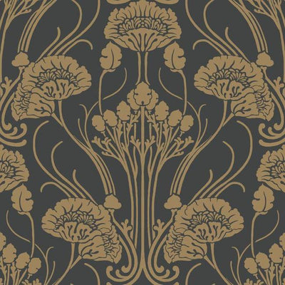 product image of Nouveau Damask Wallpaper in Black and Gold from the Deco Collection by Antonina Vella for York Wallcoverings 532