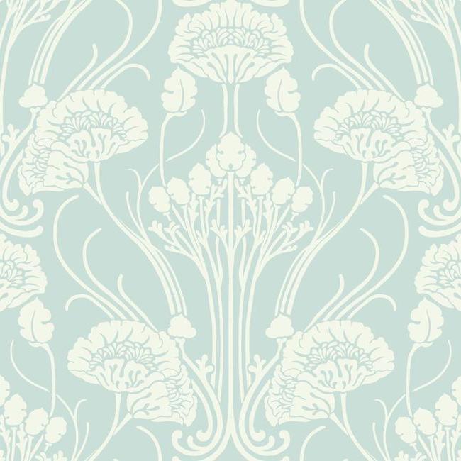 media image for sample nouveau damask wallpaper in blue and ivory from the deco collection by antonina vella for york wallcoverings 1 259
