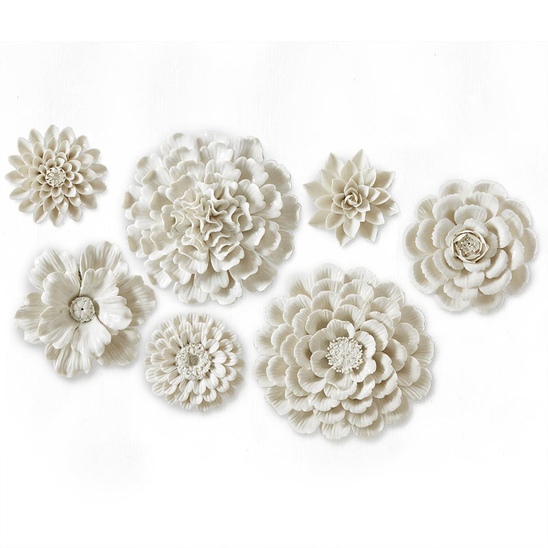media image for white porcelain garden set of 7 flower wall sculptures 1 251