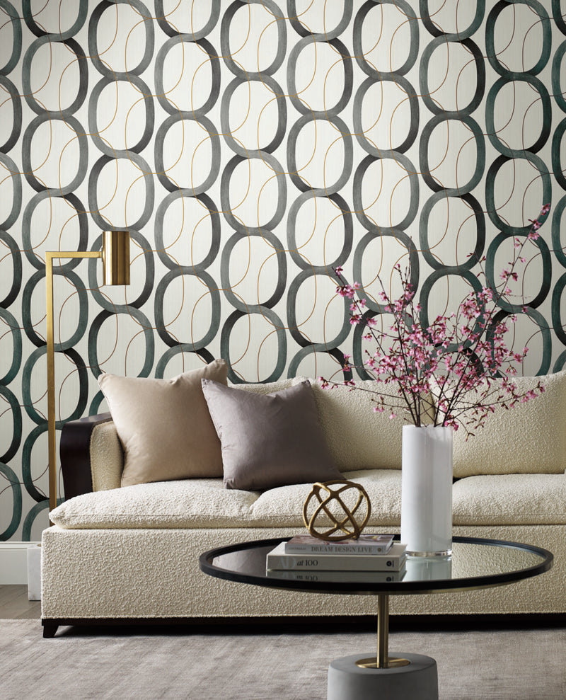 media image for Interlock Wallpaper in Black/Gold by Candice Olson for York Wallcoverings 214