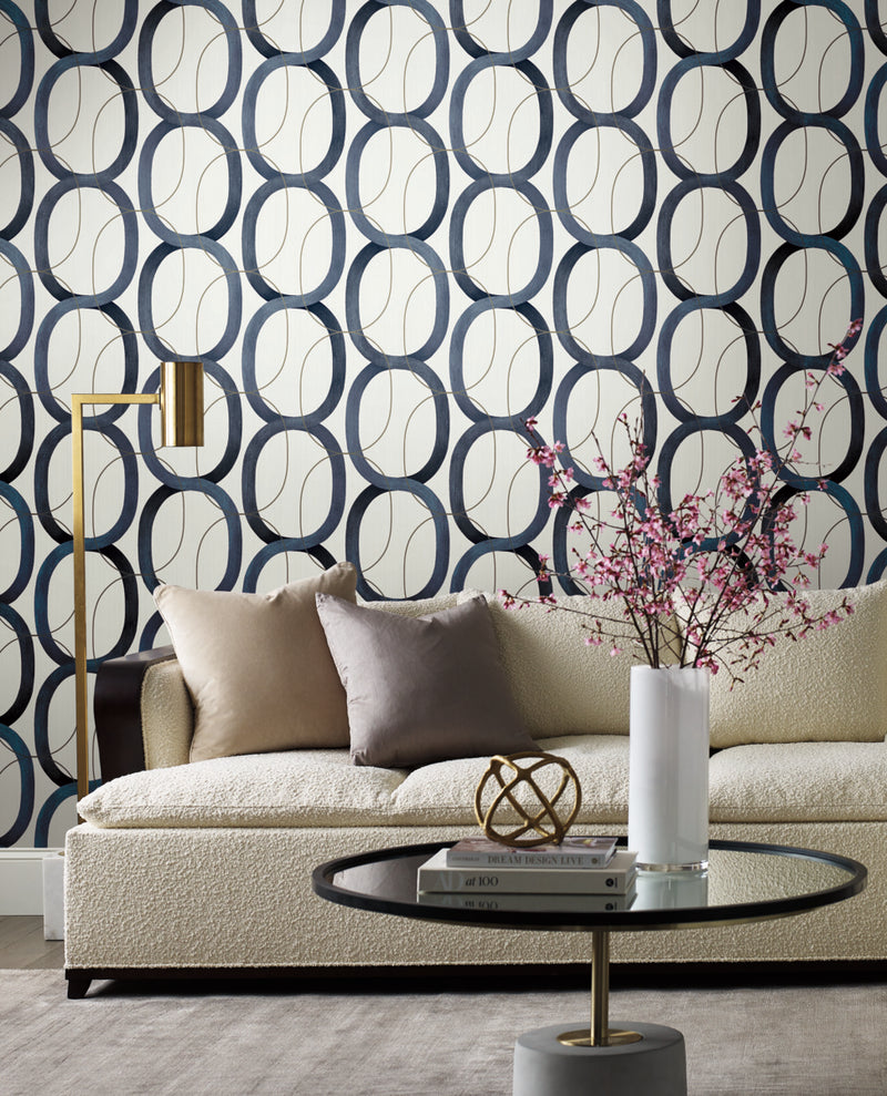 media image for Interlock Wallpaper in Navy by Candice Olson for York Wallcoverings 284