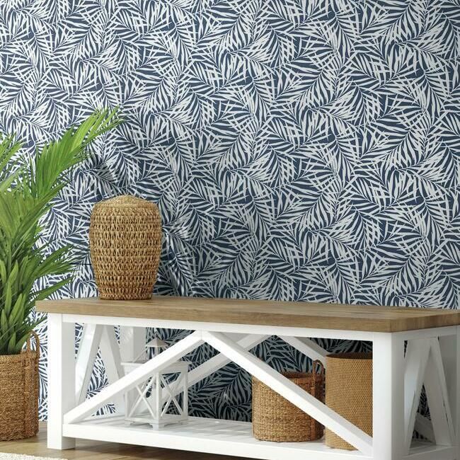 media image for Oahu Fronds Wallpaper in Navy and White from the Water& 293