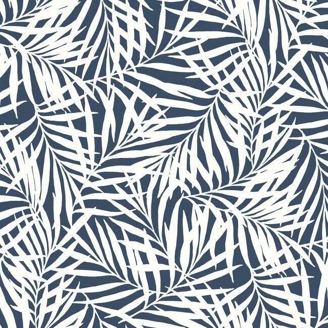 media image for Oahu Fronds Wallpaper in Navy and White from the Water& 226