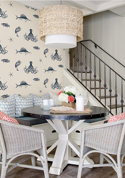 product image of Oceania Navy Sea Creature Wallpaper from the Seaside Living Collection by Brewster Home Fashions 557