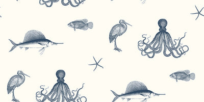 product image for Oceania Navy Sea Creature Wallpaper from the Seaside Living Collection by Brewster Home Fashions 29