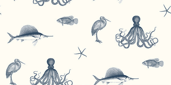media image for Oceania Navy Sea Creature Wallpaper from the Seaside Living Collection by Brewster Home Fashions 238